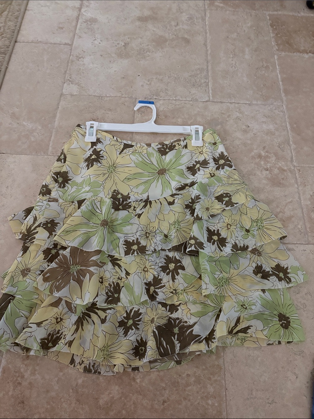 Ann Taylor Loft Floral Tiered Ruffle Skirt in Yellow & Green